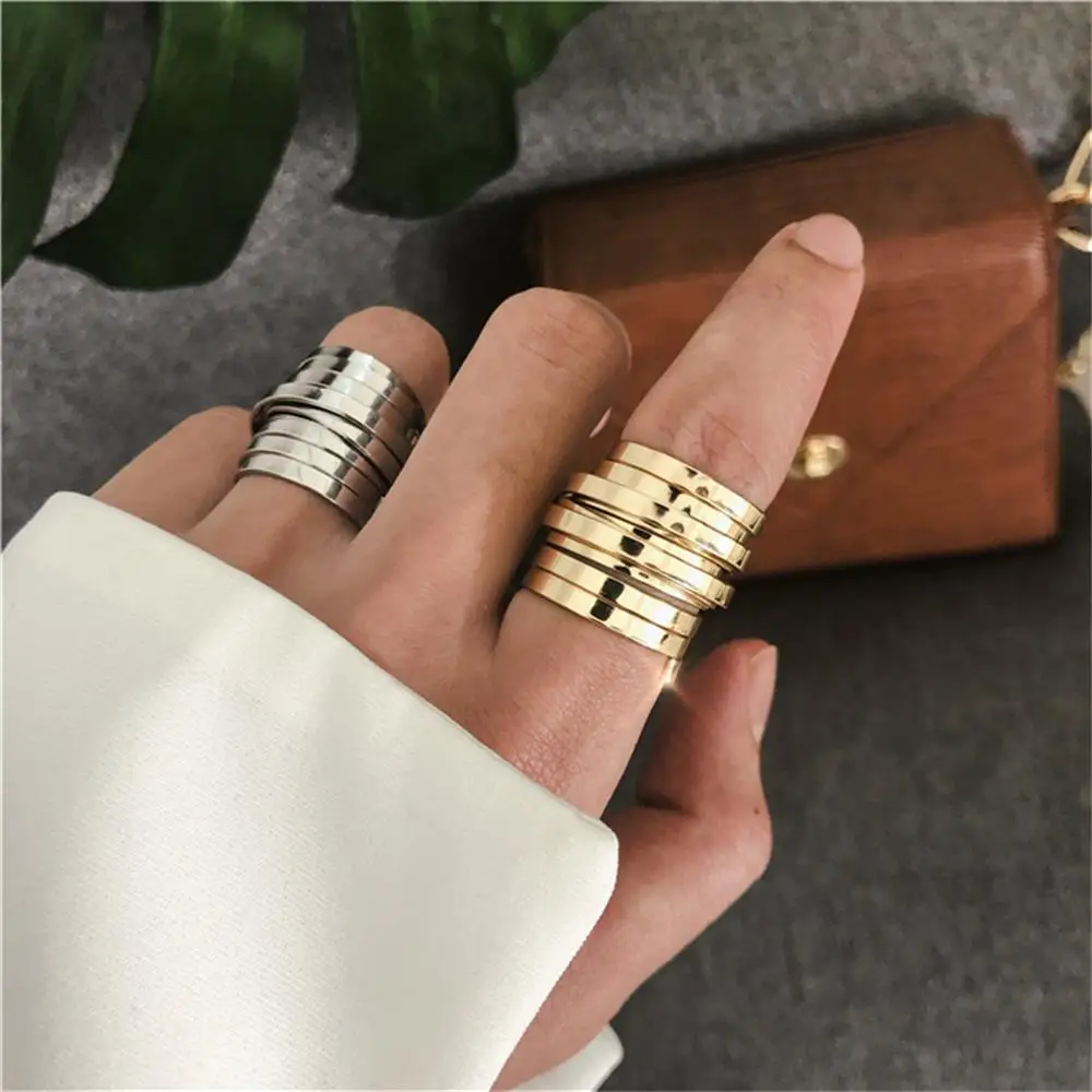 

2021 Trend Minimalist Multilayer Design Punk Chunky Rings Gold Metal Open Rings Finger Rings for Unisex Women Jewelry