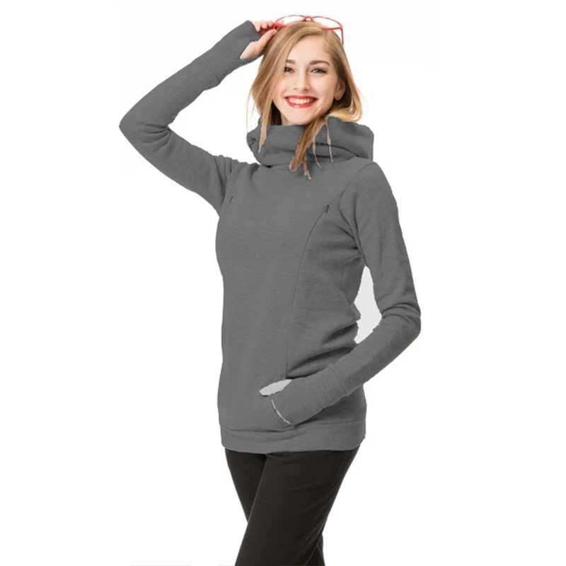 dark gray Зимняя теплая Женская одежда для кормления грудью, осенняя одежда для беременных, топы, худи для кормящих мам, одежда для кормящих мам - Цвет: dark gray