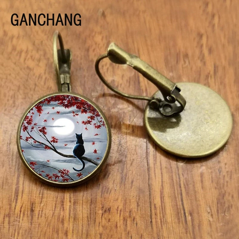 Стеклянные черно белые серьги в виде двух кошек женские модные стеклянные с