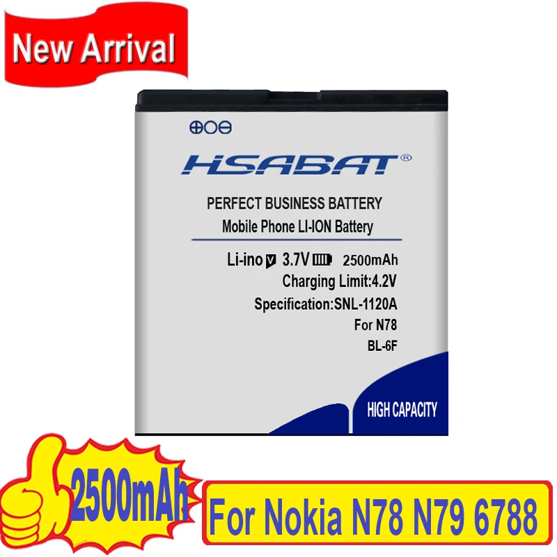 Оригинальный аккумулятор HSABAT 2500 мАч высокой емкости с нулевым циклом для Nokia N78 BL