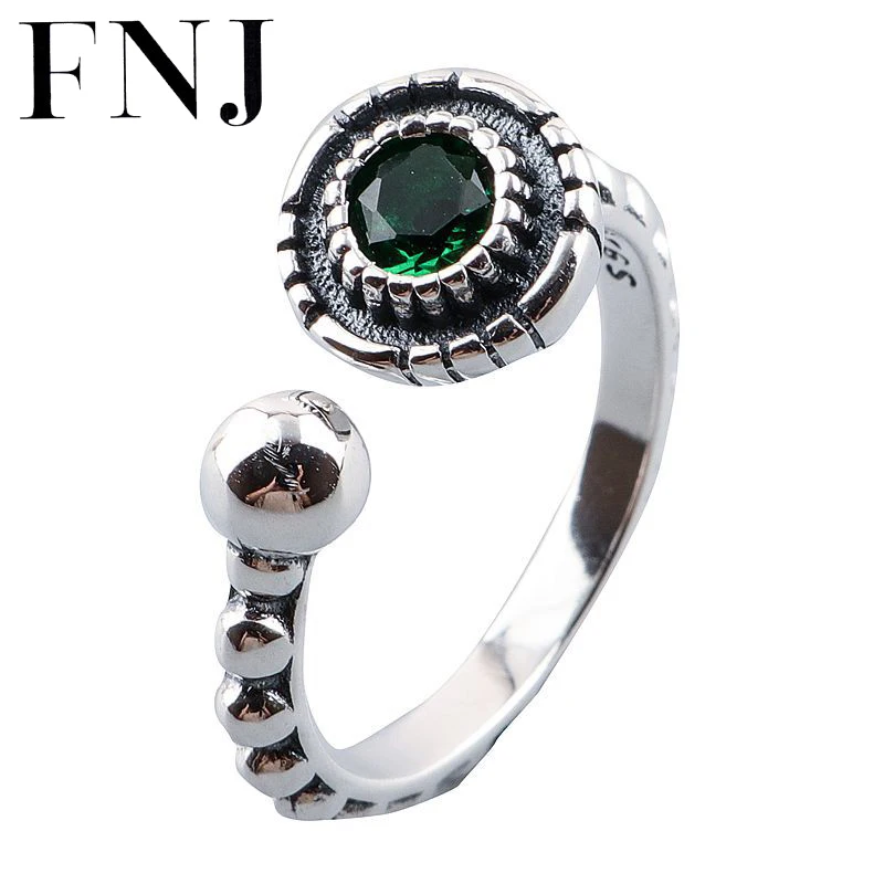 

FNJ 925 Silver Round Ring for Women Jewelry 100% Original Pure S925 Silver Sterling Ring green Blue Red Black Zircon
