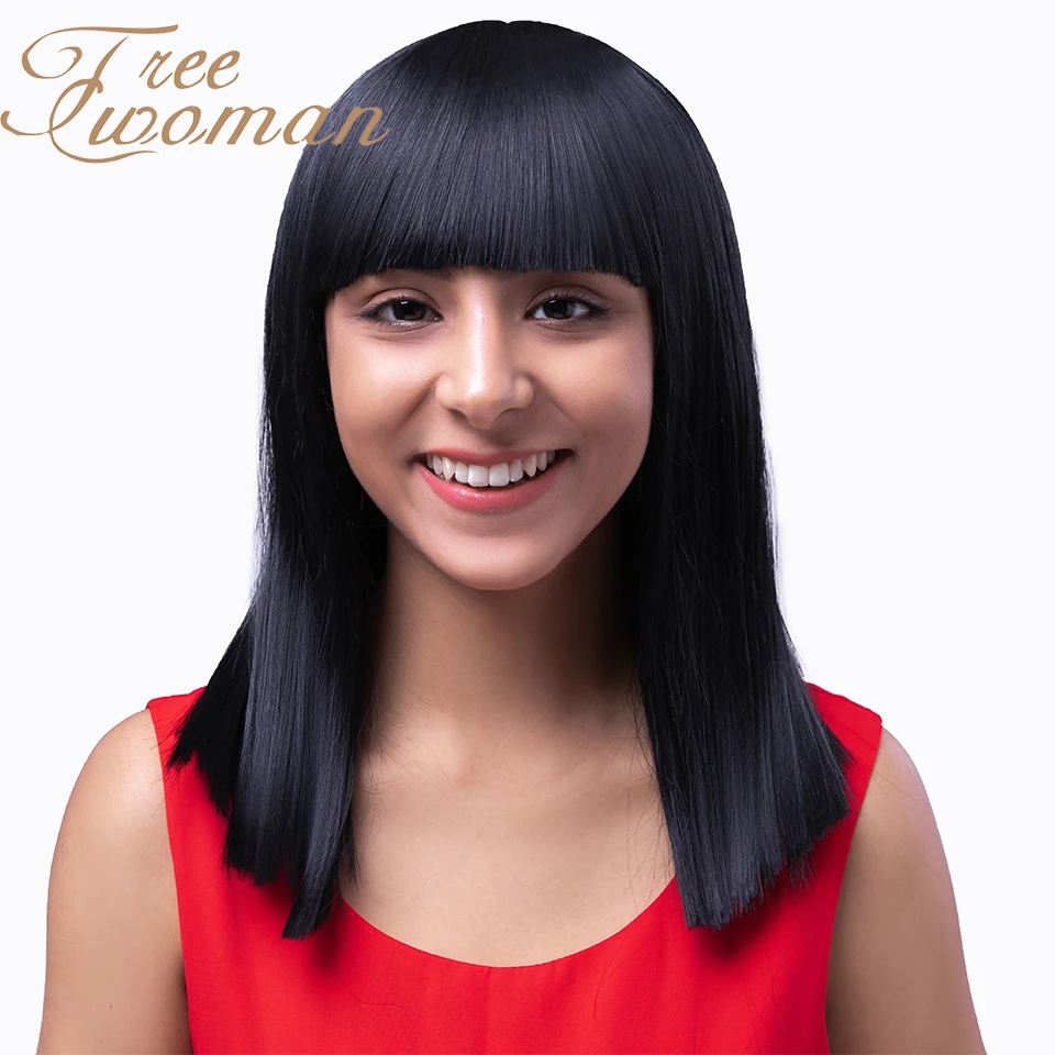 FREEWOMAN натуральный черный прямой синтетический парик с челкой парики средней