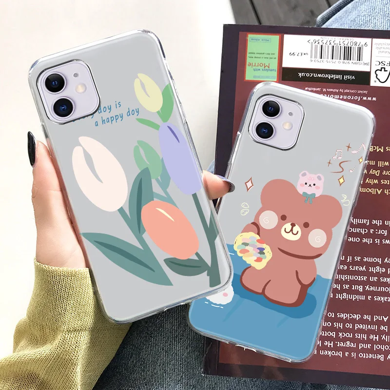

Flower Phone Case For iPhone 12 Pro Max Case Transparent Fundas For iPhone 11 Pro Max XS XR X 7 8 Plus 6 6S Mini Cover Silicone