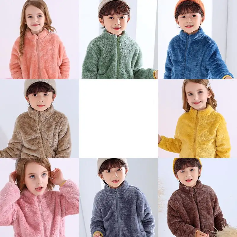 

1-12Y Infant Kids Girls Boys Wool Coat Solid Zipper Warm Jacket 3D Ears Hooded Long Sleeve Autumn Winter Outifts flannel jacket
