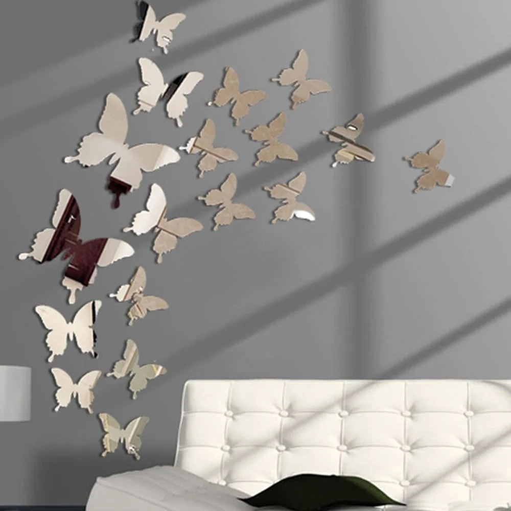 

Hot 24pcs Mirror Wall Sticker Butterflies 3d Mirror Wall Party Wedding Home Decors Room Decoration Butterfly Fridge Wall Decal