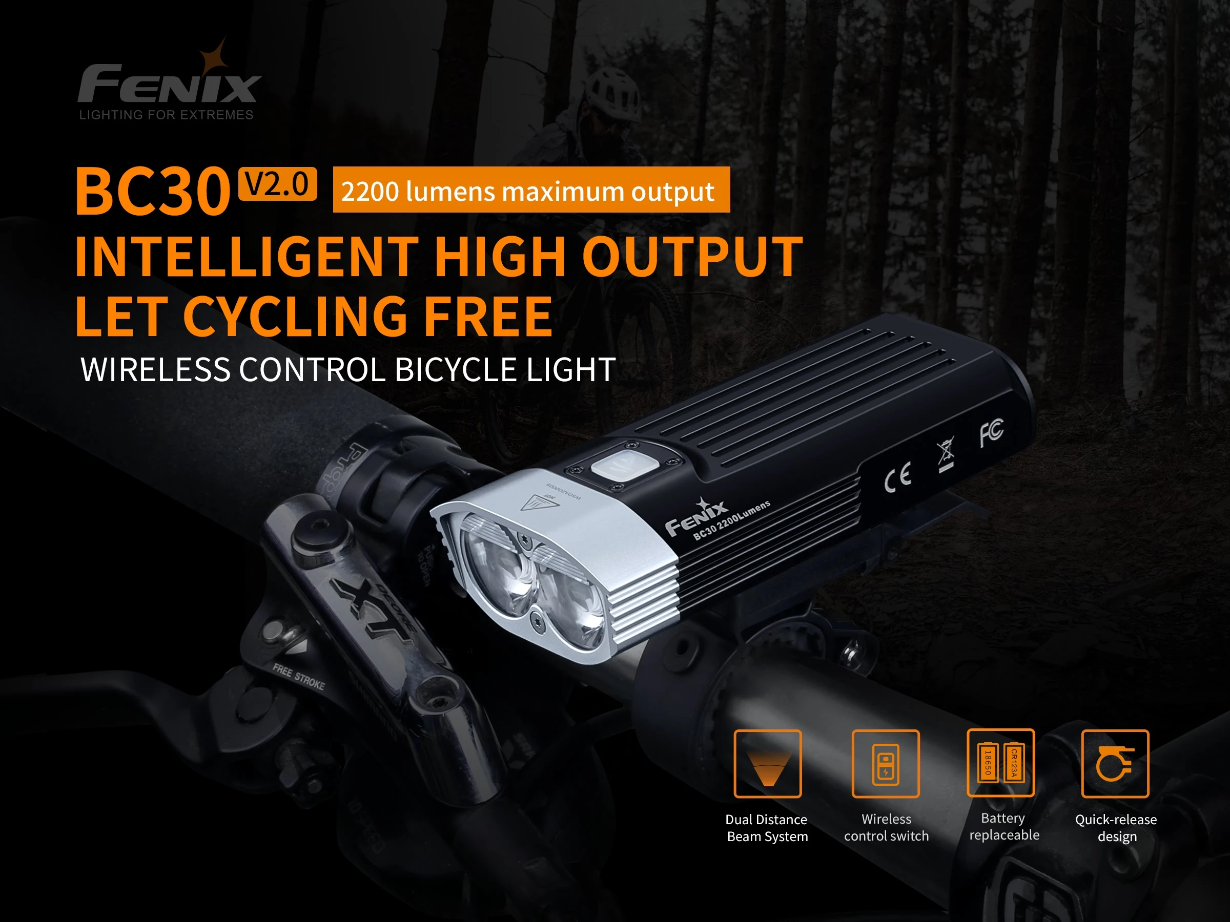 Fenix BC30 V2.0 Intelligent High Output Dual Distance Beam System 2200 lumens Smart wireless control switch Bicycle light | Лампы и