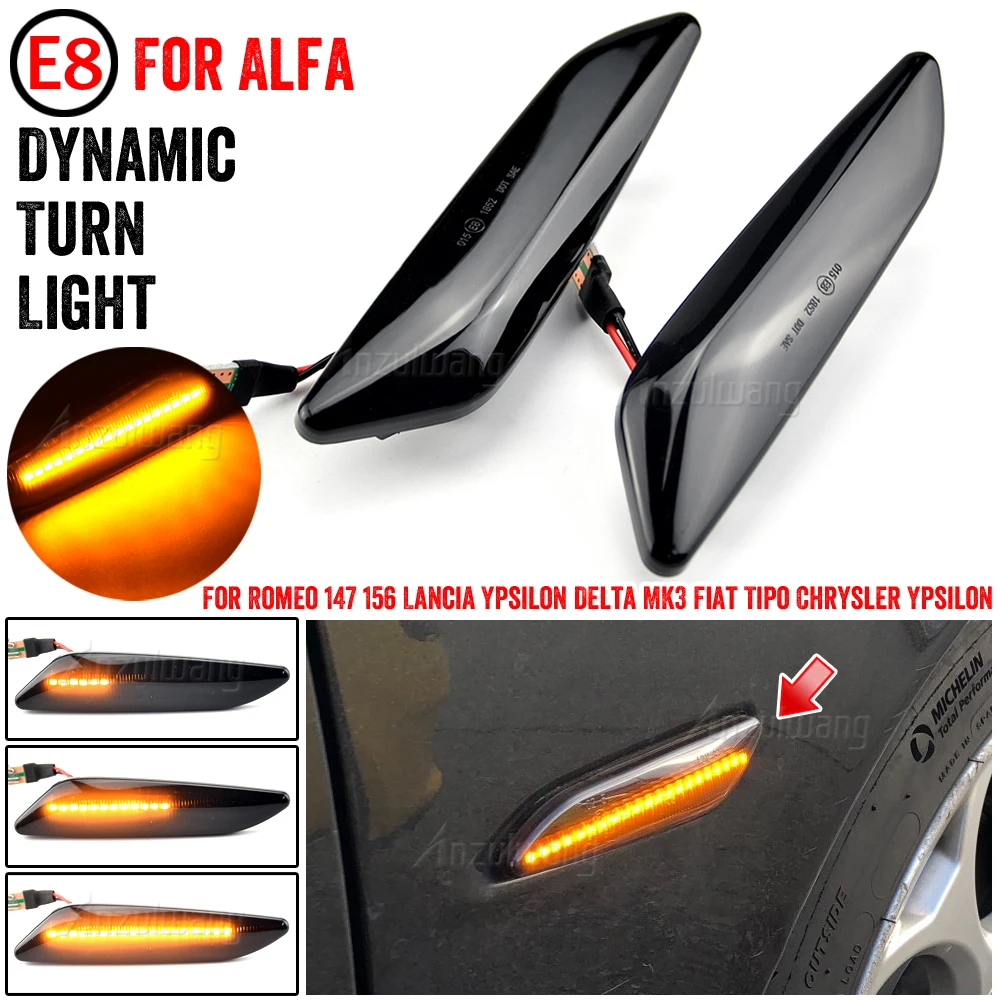 

2pcs Dynamic Amber LED Side Marker Turn Signal Light For Alfa Romeo 147 02-10 156 97-06 Chrysler Ypsilon Lancia Delta Fiat Tipo