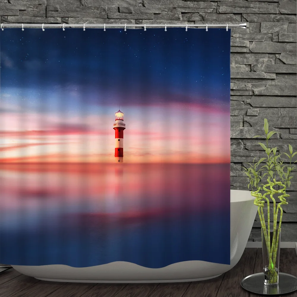 Красивая занавеска для душа с маяком Полиэстеровая Водонепроницаемая украшения