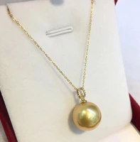 free shipping noble fine jewelry 13-14mm HUGE SouthSea PEARL PENDANT necklace 18k gold