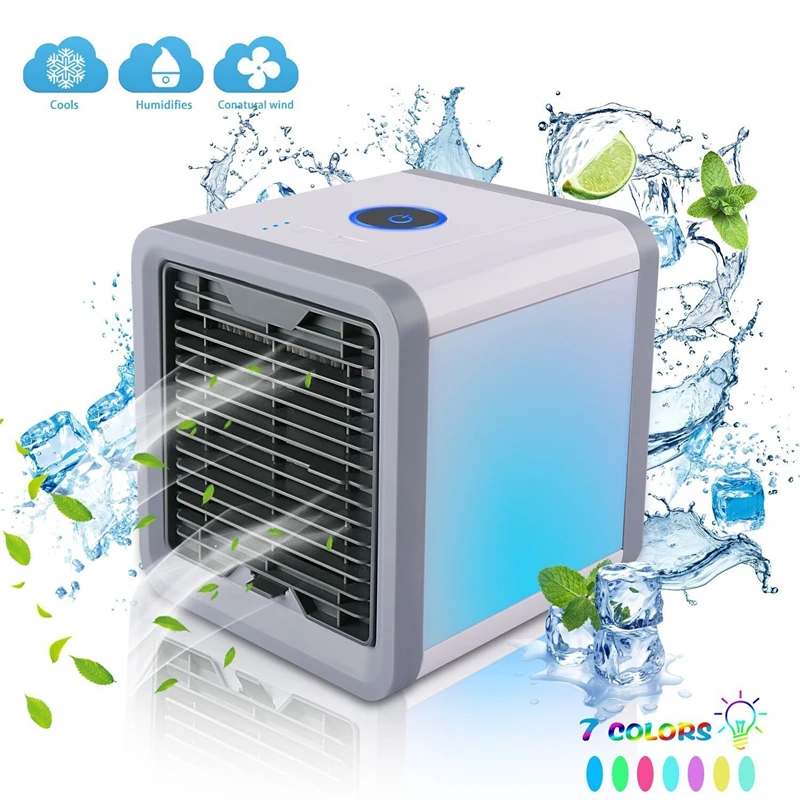 

2021 Home Mini Air Conditioner Portable Air Cooler 7 Colors LED USB Personal Space Cooler Fan Air Cooling Fan Rechargeable Desk
