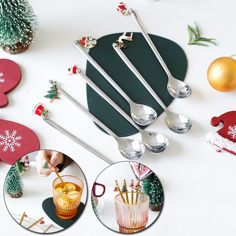 

Stainless Spoons Coffee Spoon Christmas New Year Gifts Home Party Table Decoration Navidad Noel Spoon