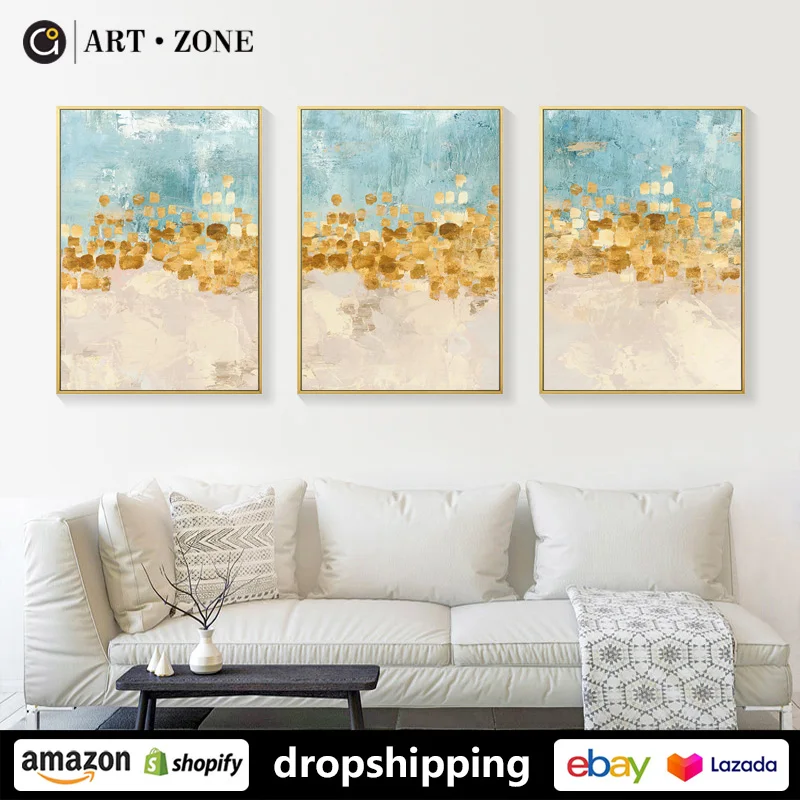 

ART ZONE Modern Abstract Golden Frameless prints Wall Art Canvas posters Artwork living room bedroom bathroom dining room decor