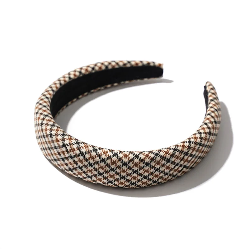 

New Women Vintage Elegant Wide Plaid Simple Hairbands Women Hairband Gingham Head Bezel Hair Hoop Bands Hair Accessories
