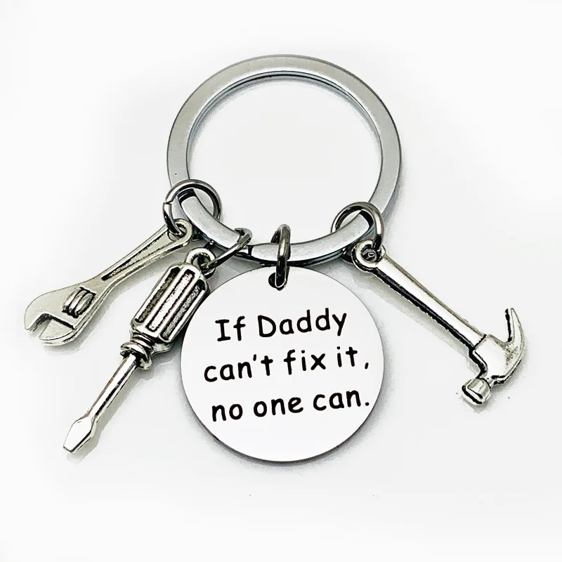 ZRM Jewelry If Dad Can't Fix It No One Can Keychain Metal Tools Hammer Wrench Screwdriver Keyring Keychain Fathers Day Gift
