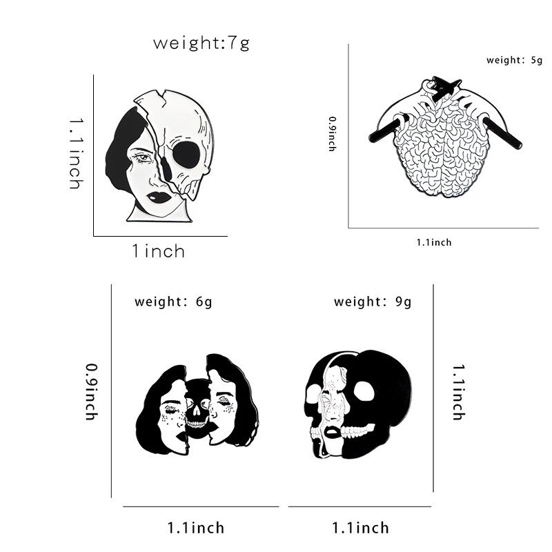 Панк холодной Для женщин Череп эмаль на булавке человеческого сердца мозга
