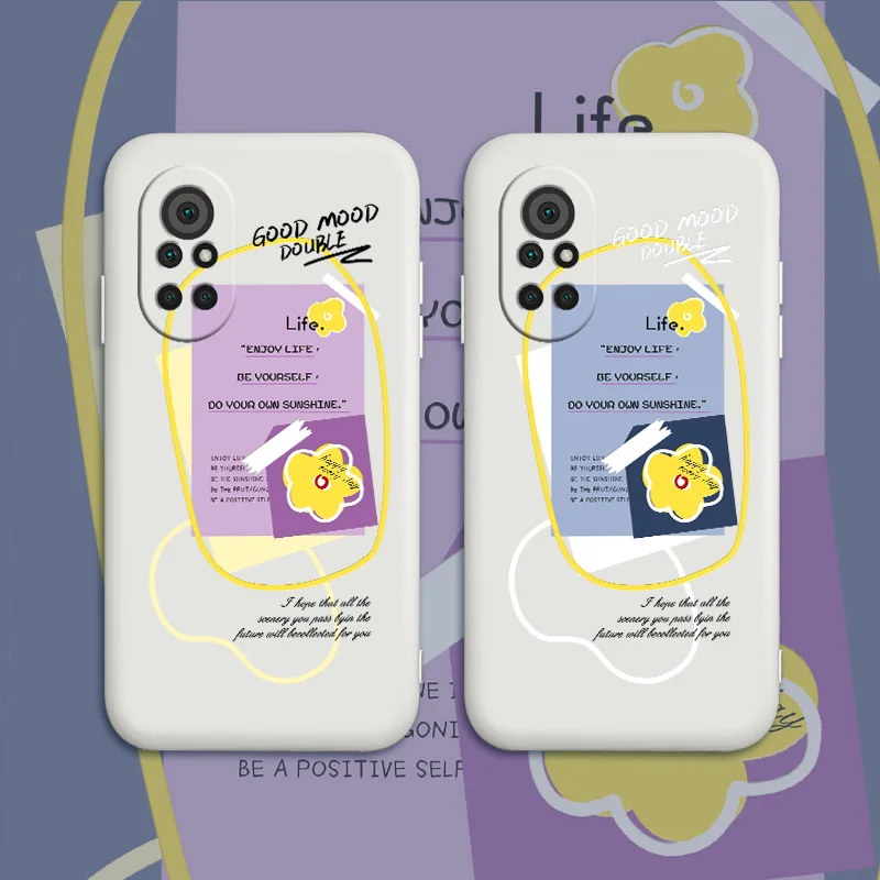 

Label Yellow Flower Phone Case For Huawei Nova8 8Pro 8SE Nova 7 7Pro 7SE 6 6se 5 5Pro 5Z 5I 5Ipro 5T 4 4E Liquid Silicone Cover