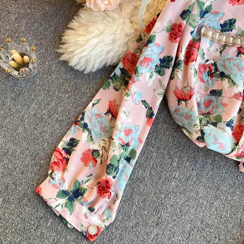 

French Floral Blouse Women Elegant Fashion V Neck Long Sleeve Tops 2020 Autumn Bohemian Print Streetwear Blouses