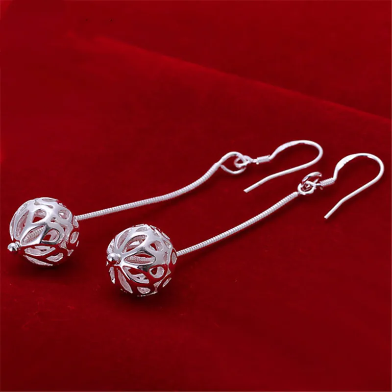 

925 Sterling Silver Jewelry Snake Chain Hollow Ball Pendant Earrings Woman's Classic Clothes With Gifts ES212