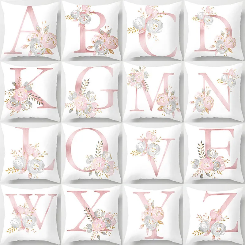 

Pink Letters Decorative Pillow Cushion Covers Throw Pillowcases for Sofa Peach Skin Pillows Cover Cuscini Home Decor 45*45cm/pc