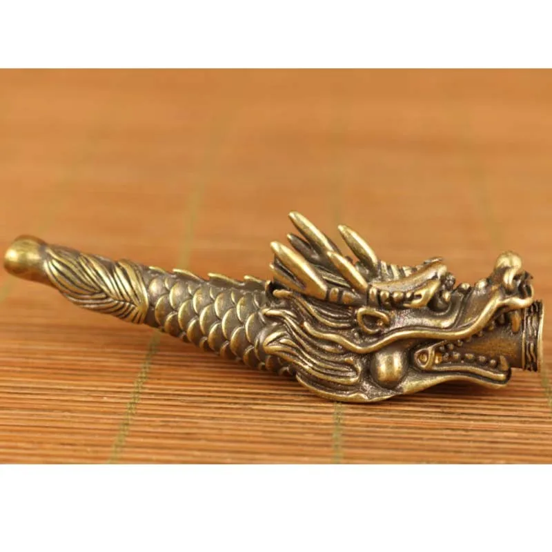 

Изысканный Китайский Старый Медь ручной резной Клык дракона, выполнен из Статуэтка курительная трубка для инструмента