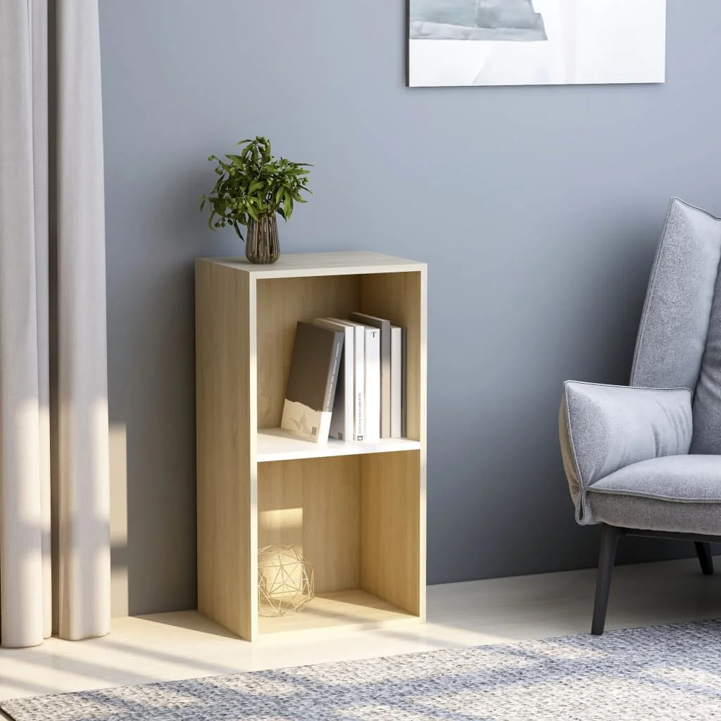

Двухуровневый шкаф для книг, белый и дуб Sonoma, 15,7x11,8x30,1 дюйма, ДСП