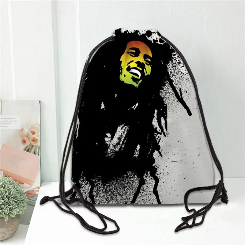 

Hot Bob Marley Printed backpack drawstring bag satin soft shoe bags to school custom Logo bags for women