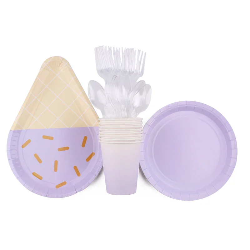 Фиолетовые вечерние тарелки для мороженого на день рождения одноразовые