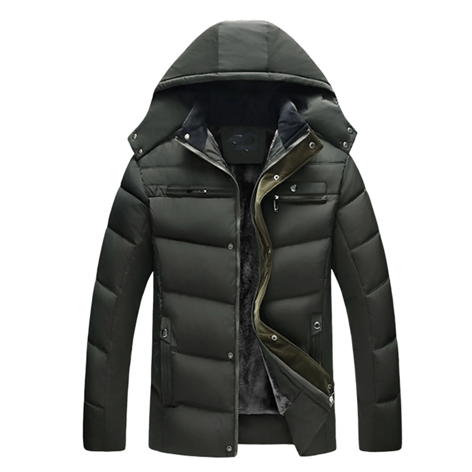 

Men's Jackets Casual Winter Jacket Thicken Warm Men Zipper Hooded Windproof Fur Coat With Pocket Windproof High-Quality Jacket