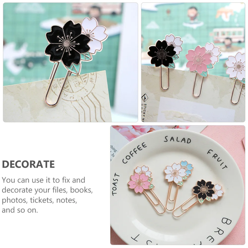 

3pcs Creative Bookmarks Paper Clips Metal Sakura Note Clips Office Memo Holders