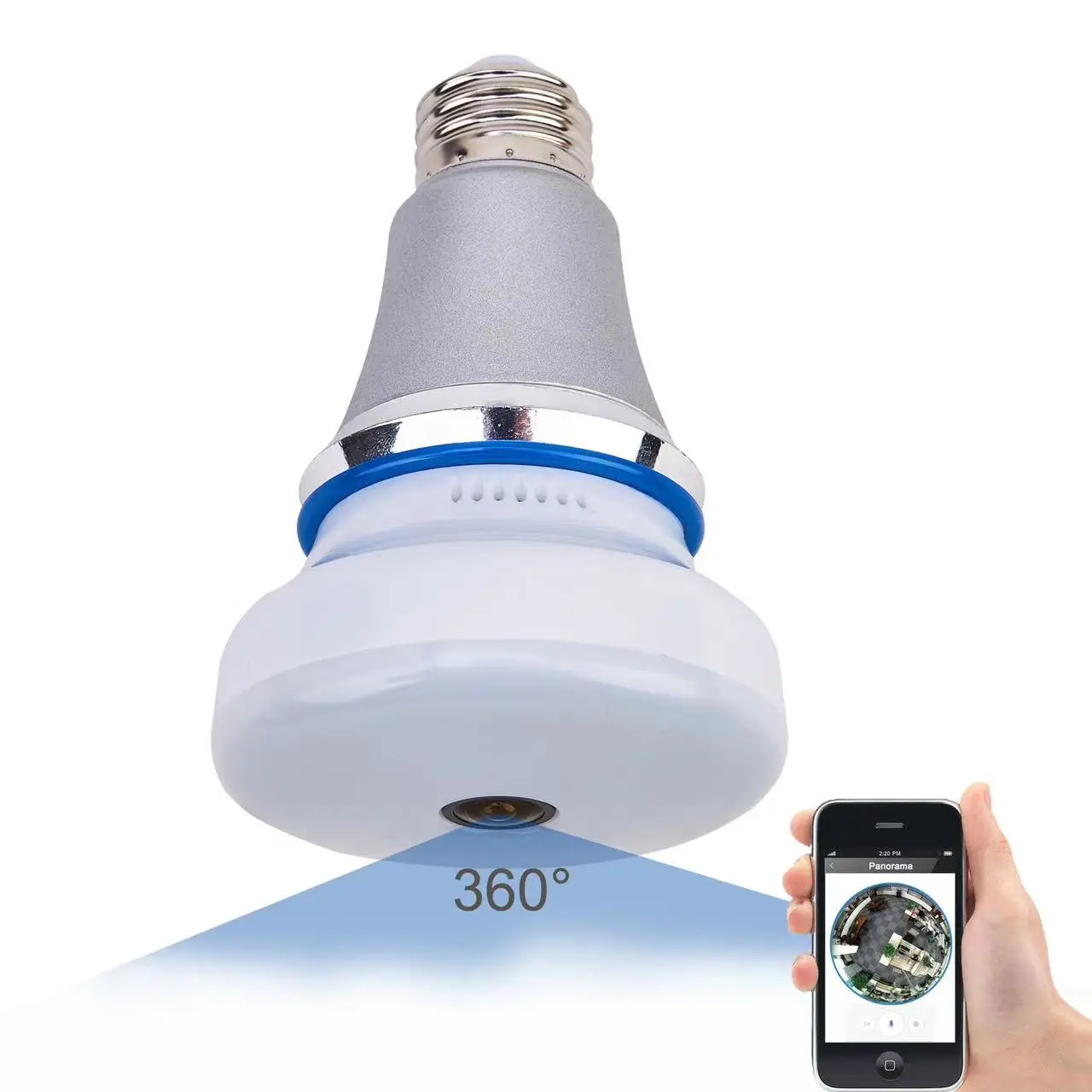 V380 bulb camera wireless dual light source home panoramic monitoring head 360 degree VR fisheye network HD | Безопасность и