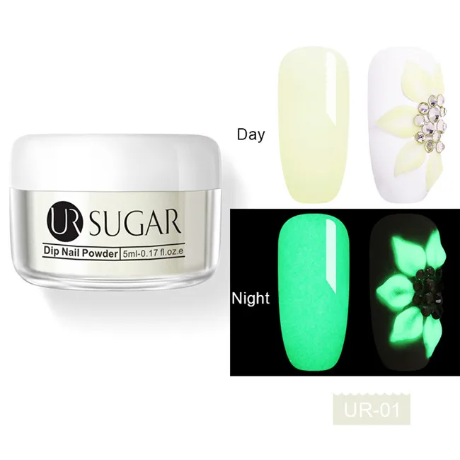 UR-01 Ur Sugar 5 мл светящийся 3 в 1 Dip порошок для ногтей акриловый порошок резьба расширение погружение ногтей Дизайн ногтей украшения DIY натуральный сухой - Цвет: UR-01