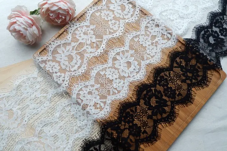 12M / High Quality Eyelash Lace Trim Women's Fashion Apparel Decoration Elegance Fabric White and Black RS494 | Дом и сад