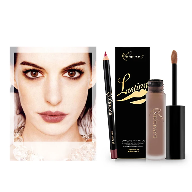 12 цветов Матовая жидкая помада для губ + бархатный карандаш водостойкий стойкий