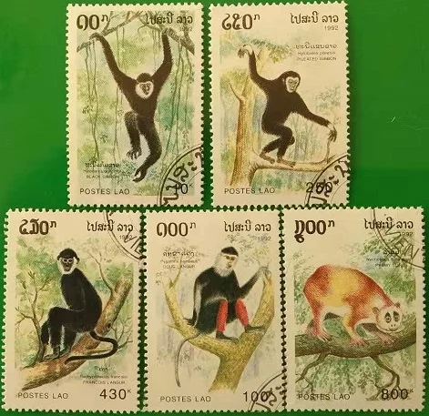 5 шт./компл. 1992 лаосские почтовые марки с обезьянкой штампы животными