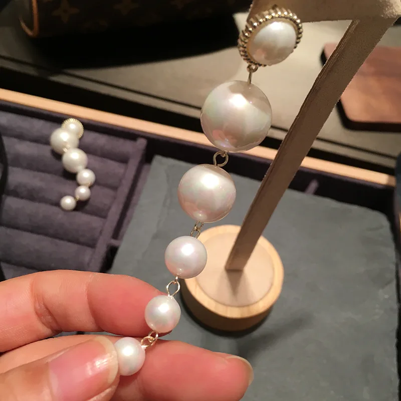

Big pearl summer style net red long earrings temperament earrings