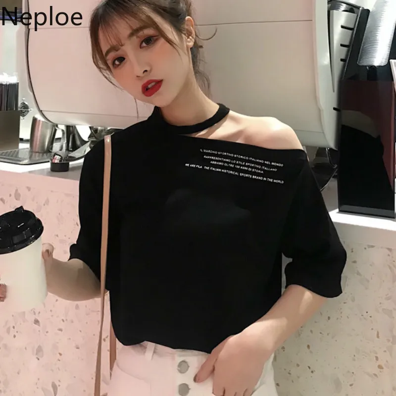 Женская футболка без бретелек в гонконгском стиле с круглым вырезом и буквенным