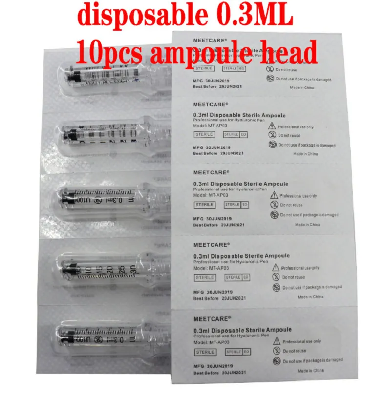 Распылитель Стерильная ампульная головка для гиалуроновой ручки пистолет одноразовые расходные материалы против морщин воды шприц губ лифтинг красота инструмент - Номер модели: 10pcs 0.3ML head