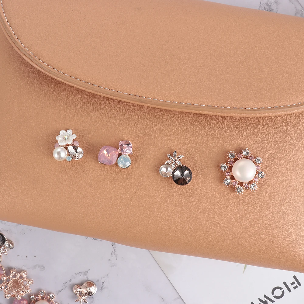 10 шт. жемчужные пуговицы со стразами Цветочная пряжка с плоским основанием для