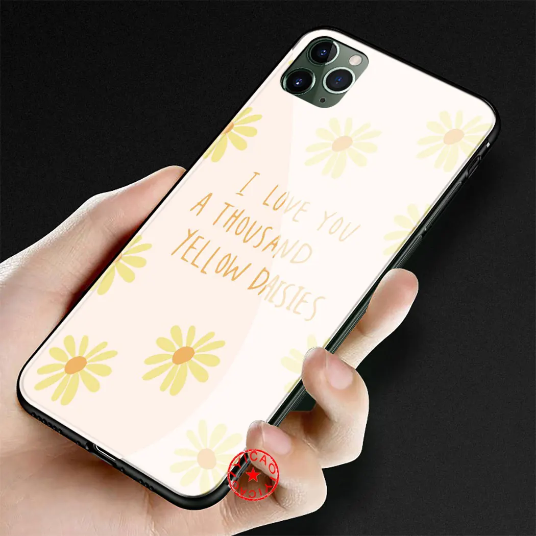 Yellow flower Small daisy sunflower Tempered Glass Case for iphone 5 5S SE 6 6S 7 8 Plus 11 Pro X XR XS Max Cover |
