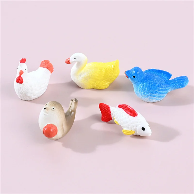 10PCS Resin Artificial Cartoon Animal Charms Mixed Chicken Duck Bird Fish Sea Lion Kawaii Jewelry Children Dollhouse Craft - купить по
