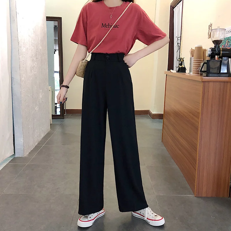 

150cm Small New Suit Black Wide-Leg Pants Drape Female Summer Draping Effect 155 Summer Thin