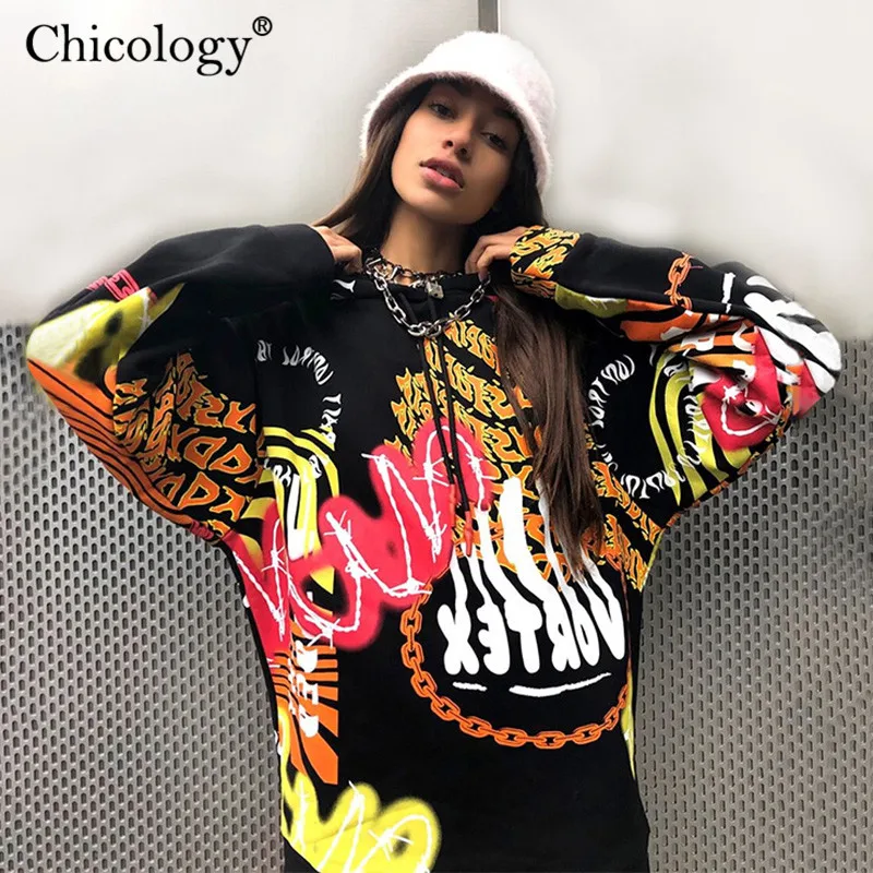 Chicology граффити принтом принт панк уличная одежда толстовка женское длинным