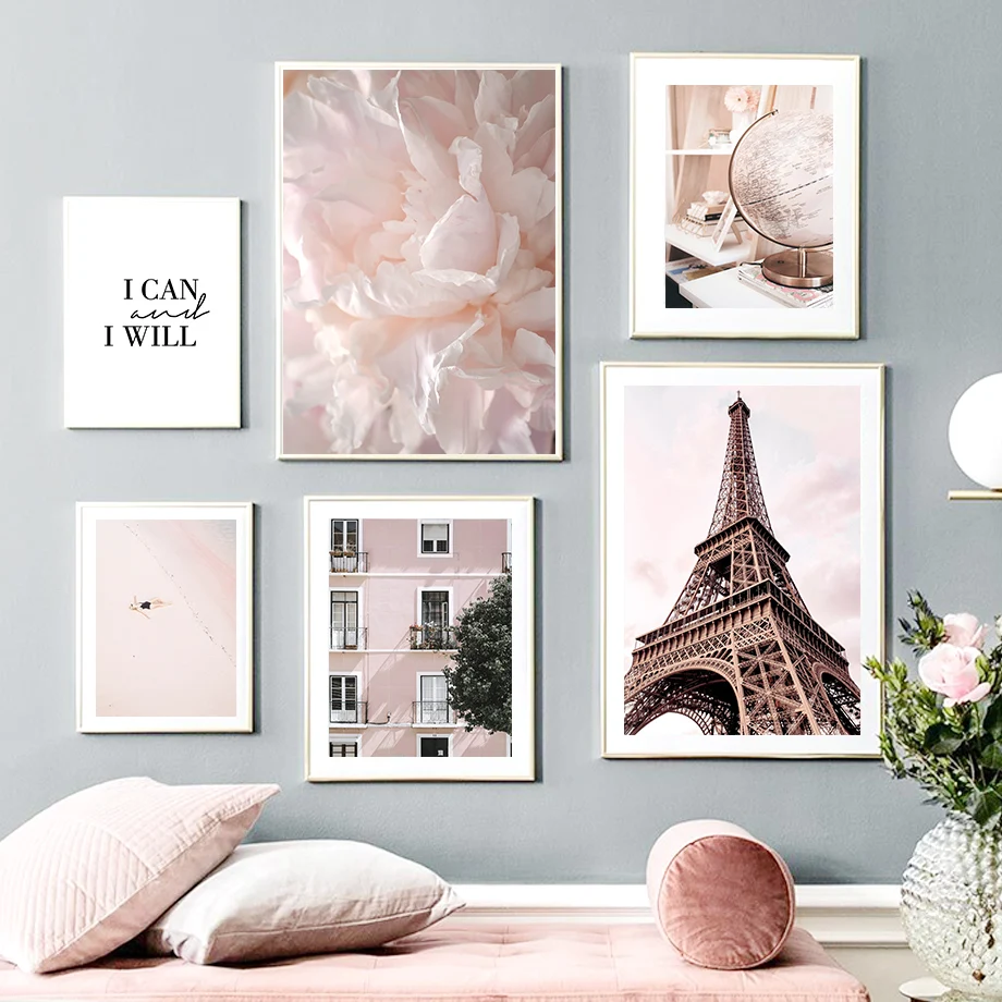 

Paris Tower Peony Pink Car Window Quote Wall Art Canvas Painting Nordic Posters And Prints Wall Pictures For Living Room Decor