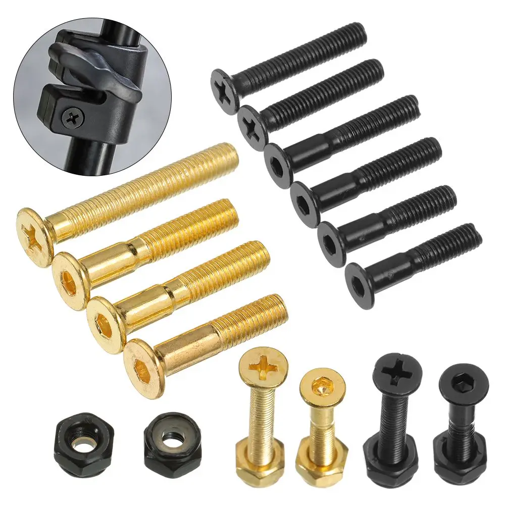 

8 Sets High Quality Accessories M5 Black/Gold Longboard Parts Skateboard Bolts Hardwares Nuts Mounting Hardware Screws