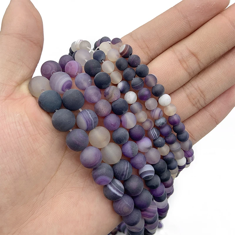 MKTREG натуральный фиолетовый матовый в полоску с резинкой на шарик камень Сердолик Круглый незакреплённые бусины 6/8/10 мм Ювелирные изделия из жемчуга браслет аксессуары рукоделие своими руками