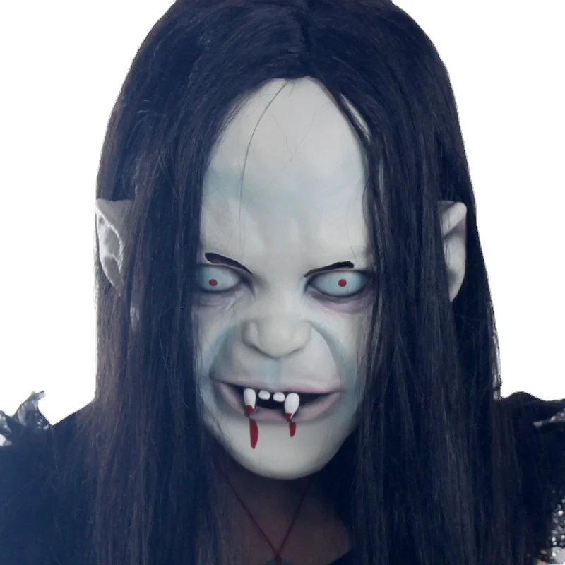 

Halloween mask full hood female grimace vampire Zhen Zi long hair mask.