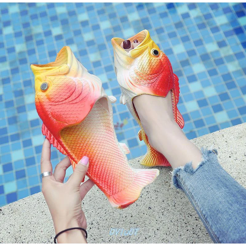 Fish Funny Slippers Women Men Non-slip Family Lovely Lobster Shoes Summer Beach Sandles Flat 2021 Slides Outdoor Home Footwear