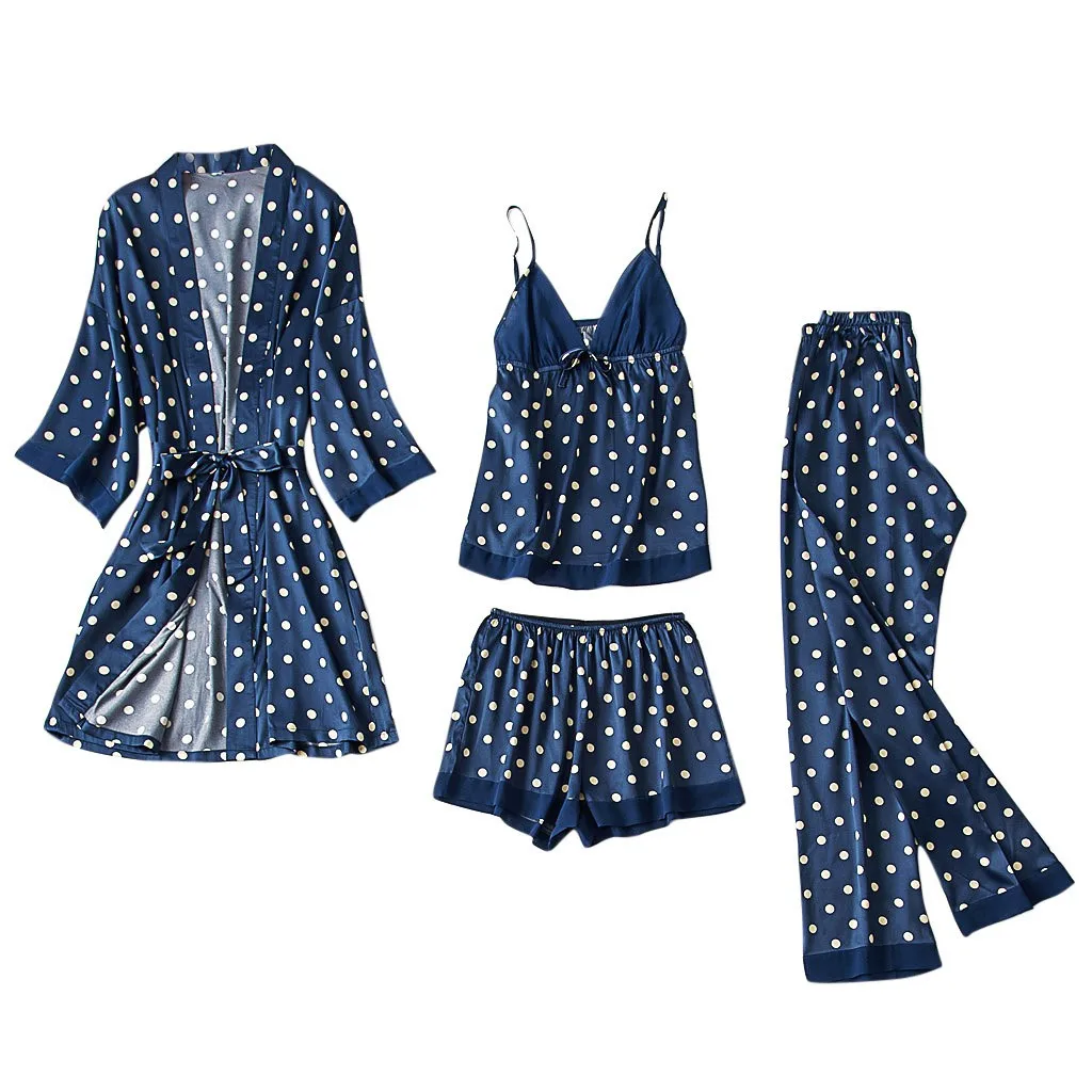 Весна 2020 Женская атласная шелковая пижама кардиган ночная рубашка халат халаты