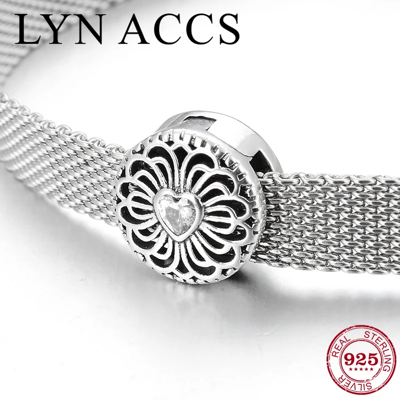Полые 925 стерлингового серебра прозрачное Сердце CZ Шарм клип бусины Женские