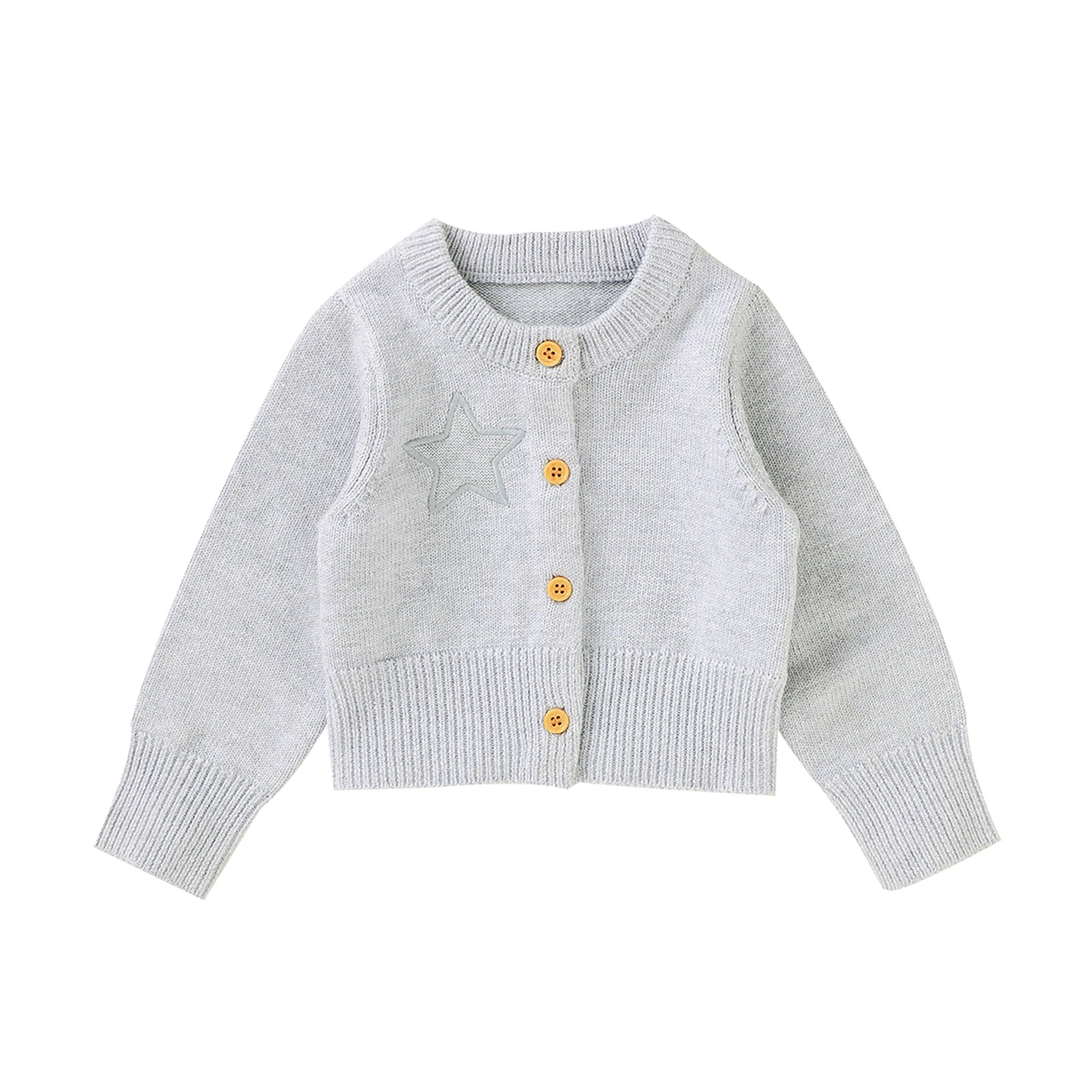 

Baby Girls Star Embroidery Cardigan, Loose Fit Long Sleeve O-neck Knitted Tops for Spring, Fall